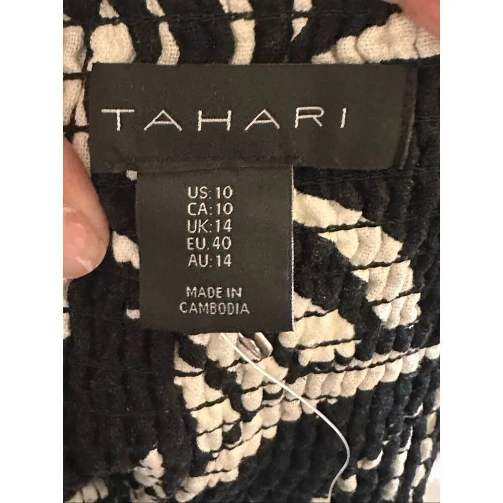 Tahari Linen Blend V-Neck Belted Women’s Jumpsuit Pants Romper Black/White Sz 10